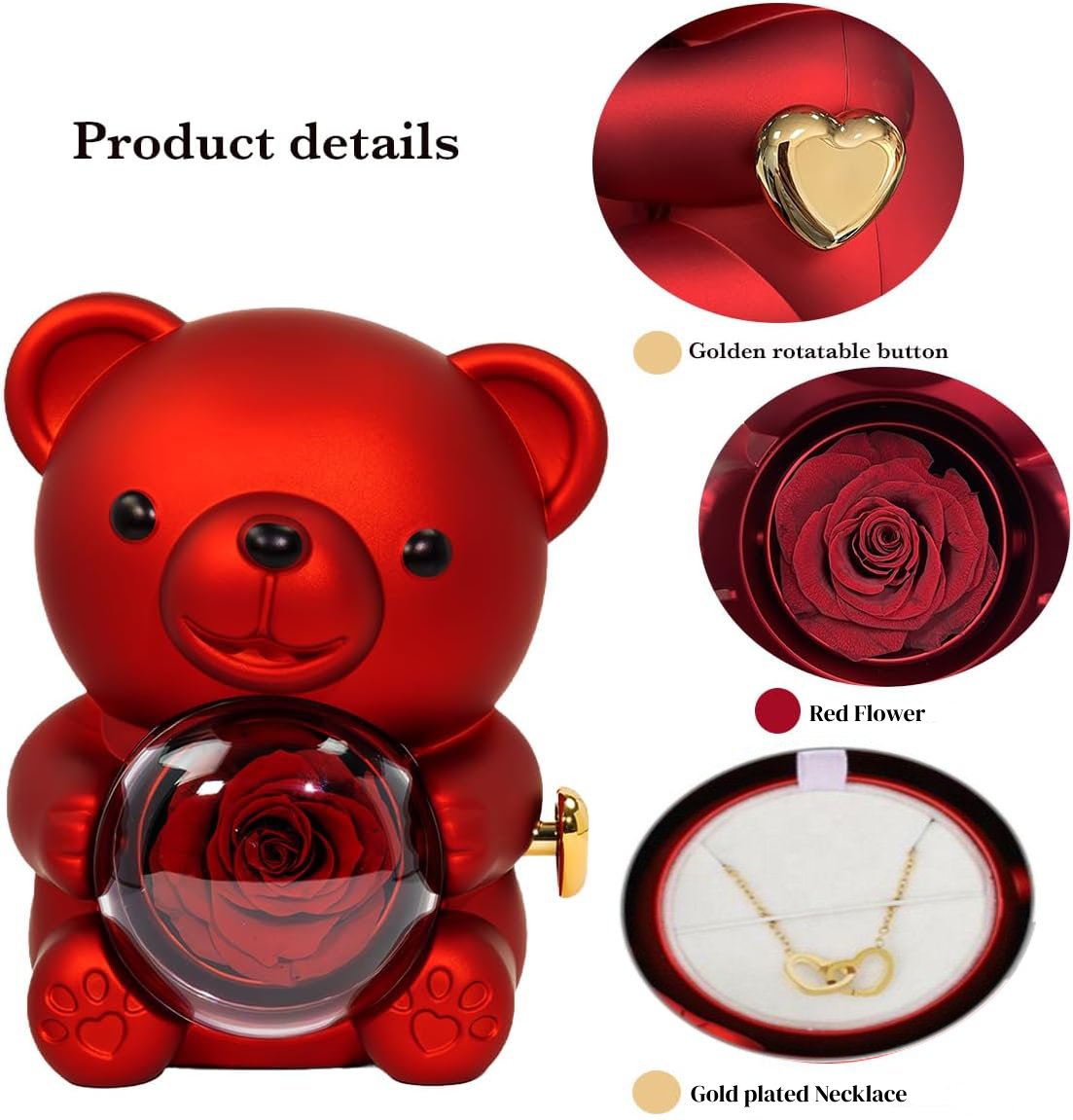 Preserved Soap Rose & Bear Box with Heart Necklace Eternal Flowers Rose